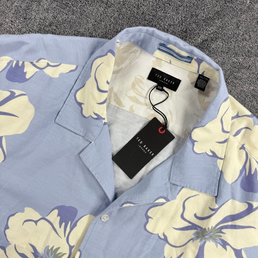 Ted Baker London Mens XXL Brunner Blue Floral Print Linen Blend Shirt NWT $150